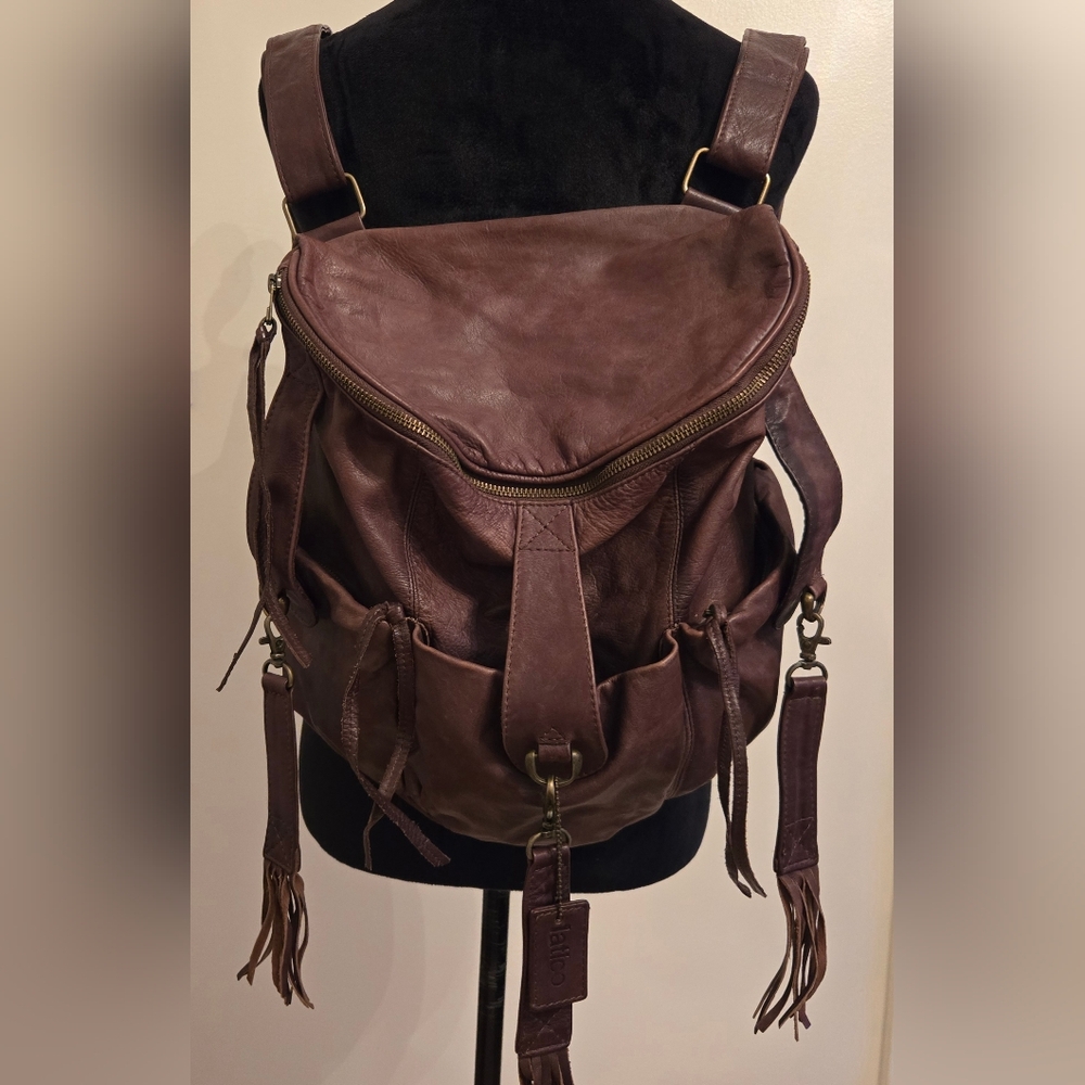 LATICO BUTTER SOFT .. Brown Leather Backpack with Tassel Accents